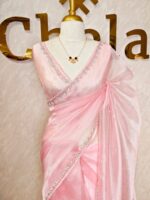 Organza with floral sequence and peal work border - Image 20