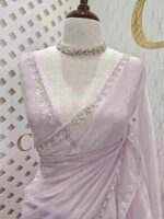 Organza with floral sequence and peal work border - Image 18
