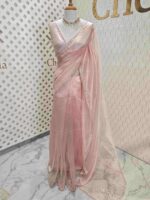 Organza with floral sequence and peal work border - Image 11