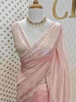 Organza with floral sequence and peal work border - Image 12