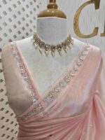 Organza with floral sequence and peal work border - Image 13