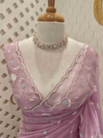 Organza with peal work scalped border with veins and flower design - Image 12