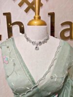 Organza with peal work scalped border with veins and flower design - Image 27