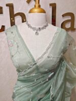 Organza with peal work scalped border with veins and flower design - Image 28