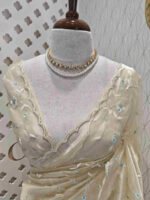 Organza with peal work scalped border with veins and flower design - Image 10