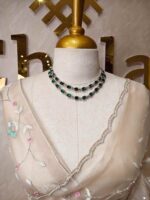 Organza with peal work scalped border with veins and flower design - Image 30