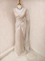Organza with peal work scalped border with veins and flower design - Image 31