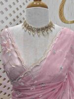 Organza with peal work scalped border with veins and flower design - Image 18