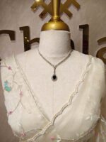 Organza with peal work scalped border with veins and flower design - Image 33