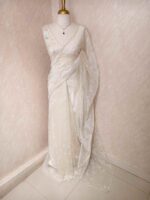 Organza with peal work scalped border with veins and flower design - Image 34