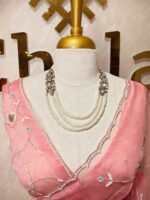 Organza with peal work scalped border with veins and flower design - Image 36