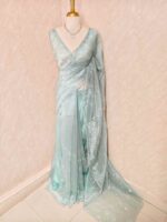 Organza with peal work scalped border with veins and flower design - Image 39