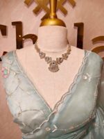 Organza with peal work scalped border with veins and flower design - Image 40