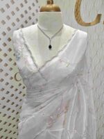 Organza with peal work scalped border with veins and flower design - Image 21
