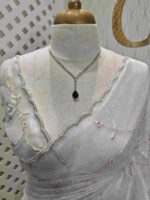 Organza with peal work scalped border with veins and flower design - Image 22