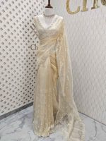Organza with climber plant thread work with cut beads and stone - Image 4