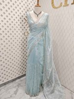Organza with climber plant thread work with cut beads and stone - Image 7