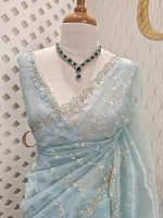 Organza with climber plant thread work with cut beads and stone - Image 6