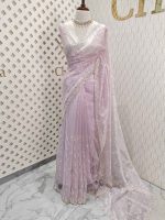 Organza with climber plant thread work with cut beads and stone - Image 10