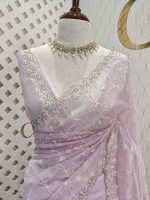 Organza with climber plant thread work with cut beads and stone - Image 9