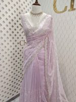 Organza with climber plant thread work with cut beads and stone - Image 8