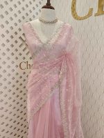 Organza with climber plant thread work with cut beads and stone - Image 18