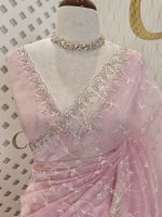 Organza with climber plant thread work with cut beads and stone - Image 19