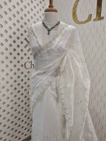 Organza with climber plant thread work with cut beads and stone - Image 11