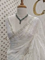Organza with climber plant thread work with cut beads and stone - Image 12