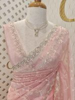 Organza with climber plant thread work with cut beads and stone - Image 16