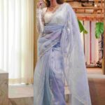 Organza with bias beads and sequance flowers and veins
