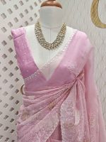 Organza with rose flower applique work - Image 3