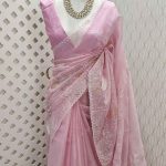 Organza with rose flower applique work
