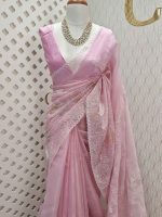 Organza with rose flower applique work