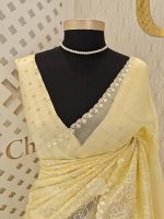 Organza with rose flower applique work - Image 11