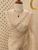 Organza with spiral beads and peal flower border - Image 44