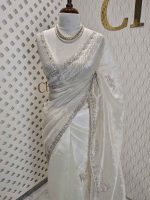 Organza with spiral beads and peal flower border - Image 8