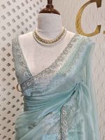 Organza with spiral beads and peal flower border - Image 18