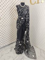 Organza with big flower veins sequence and beads work - Image 8