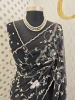 Organza with big flower veins sequence and beads work - Image 9