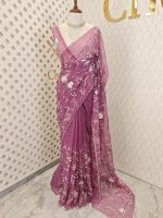 Organza with big flower veins sequence and beads work - Image 4