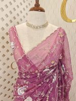 Organza with big flower veins sequence and beads work - Image 5