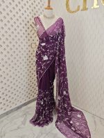 Organza with big flower veins sequence and beads work - Image 3