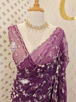 Organza with big flower veins sequence and beads work - Image 2
