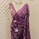 Organza with big flower veins sequence and beads work
