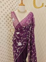 Organza with big flower veins sequence and beads work