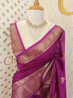 Organza banarasi with flower and leaf buttas - Image 3
