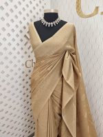 Soft tussar banarasi with flower and leaf plant buttas - Image 9