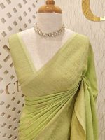 Soft tussar banarasi with flower and leaf plant buttas - Image 5