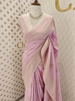 Soft tussar banarasi with flower and leaf plant buttas - Image 10